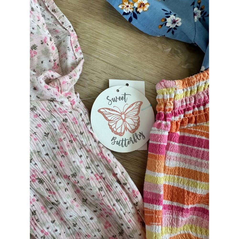 Girls Summer Clothing Bundle 2 Dresses + 3 Rompers | Patriotic / Floral 7/8 NWT - Picture 2 of 4
